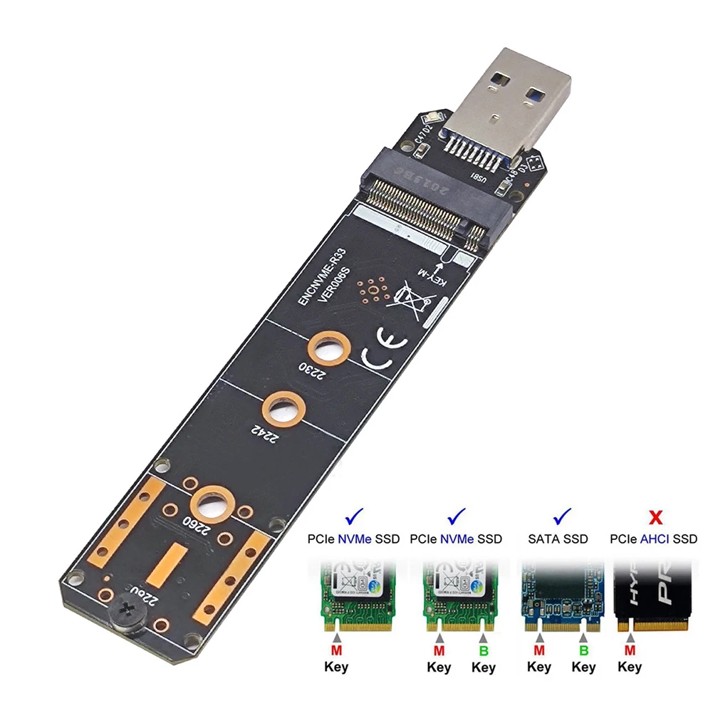 M. 2 ל-USB 3.1 SSD מתאם מ. 2 NVME PCIe SATA כפול פרוטוקול SSD לוח 2230 2242 2260 2280 NVME SATA M. 2 SSD כרטיס מתאם - 0