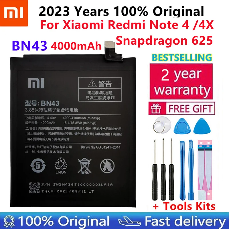 100% XiaoMi חדש מקורי אמיתי 4100mAh BN43 סוללה עבור Xiaomi Redmi 4X 3G+32G / על Redmi Note 4 הגלובלית Snapdragon 625 - 0