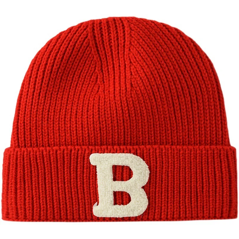 הגירסה הקוריאנית מותג אופנה כובע סרוג נשים כובעי חורף מכתב B רקום קר כובע נשי חם ביני חיצונית סקי הכובע - 0