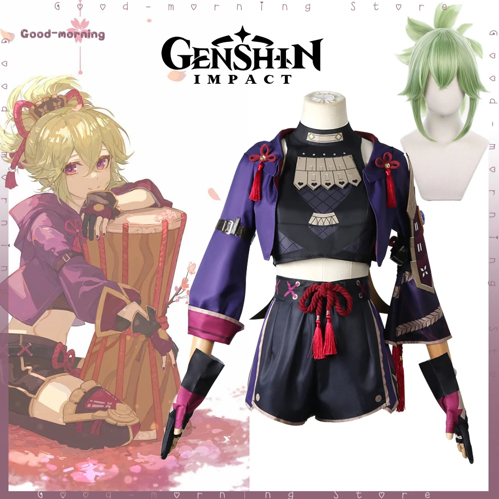 משחק Genshin השפעה Kuki Shinobu קוספליי פאה לתחפושת Genshin נינג ' ה בחליפה תלבושת נשים מסכת מסיבת ליל כל הקדושים משחק תפקידים סט מלא - 0
