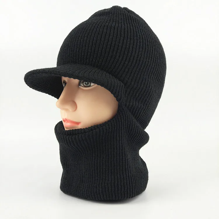 בחורף סרוג כובע גברים חורף כובע עם שוליים המושך את העין הכובע חיצוני לרכב להתחמם אופנה כובע סרוג צעיף מסכת כמוסות - 0