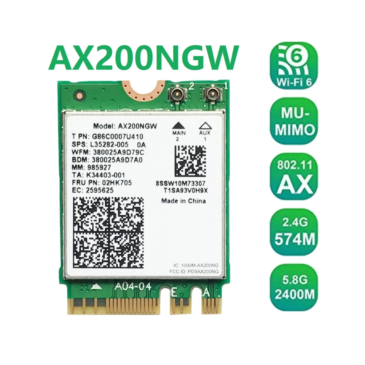 AX200 AX200NGW כרטיס רשת M. 2 NGFF WiFi כרטיס Bluetooth 5.0 WiFi 6 2.4 G/5G 802.11 Ac/גרזן WiFi Wireless Adapter כרטיס - 0