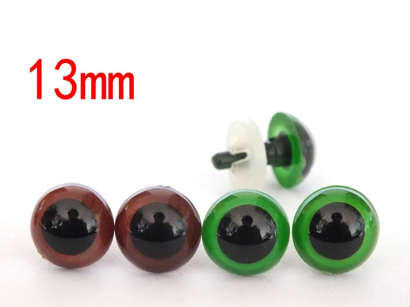 13mm בטיחות עיניים עגולות פלסטיק דול עיניים חום-ירוק-20pairs - 0