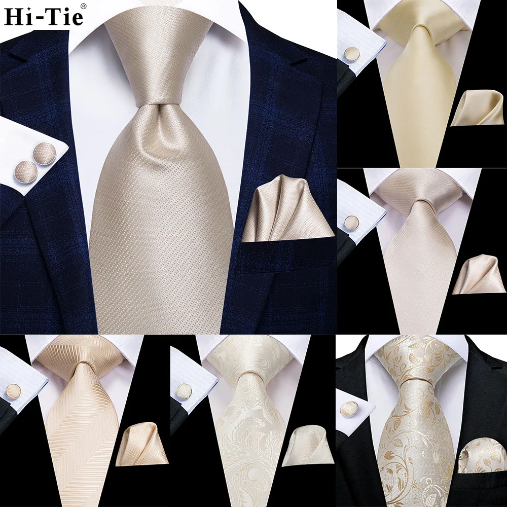 היי-תקשור שמפניה שנהב פרחוני מוצק משי עיצוב חתונה עניבה לגברים איכות הנקי חפתים אופנה Nicktie עסקים Dropshipping - 0