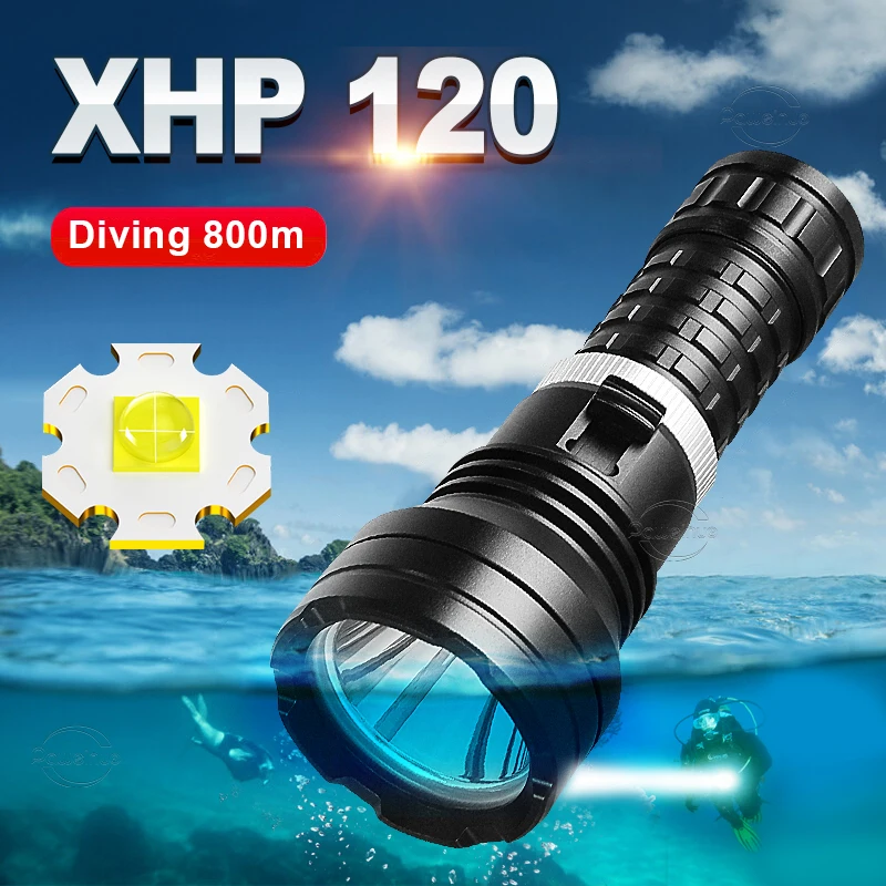 סופר 8000LM צלילה פנס XHP120 LED בהירה במיוחד מתחת למים אור חזק צלילה לפיד IPX8 צלילה עמיד למים פנס - 0