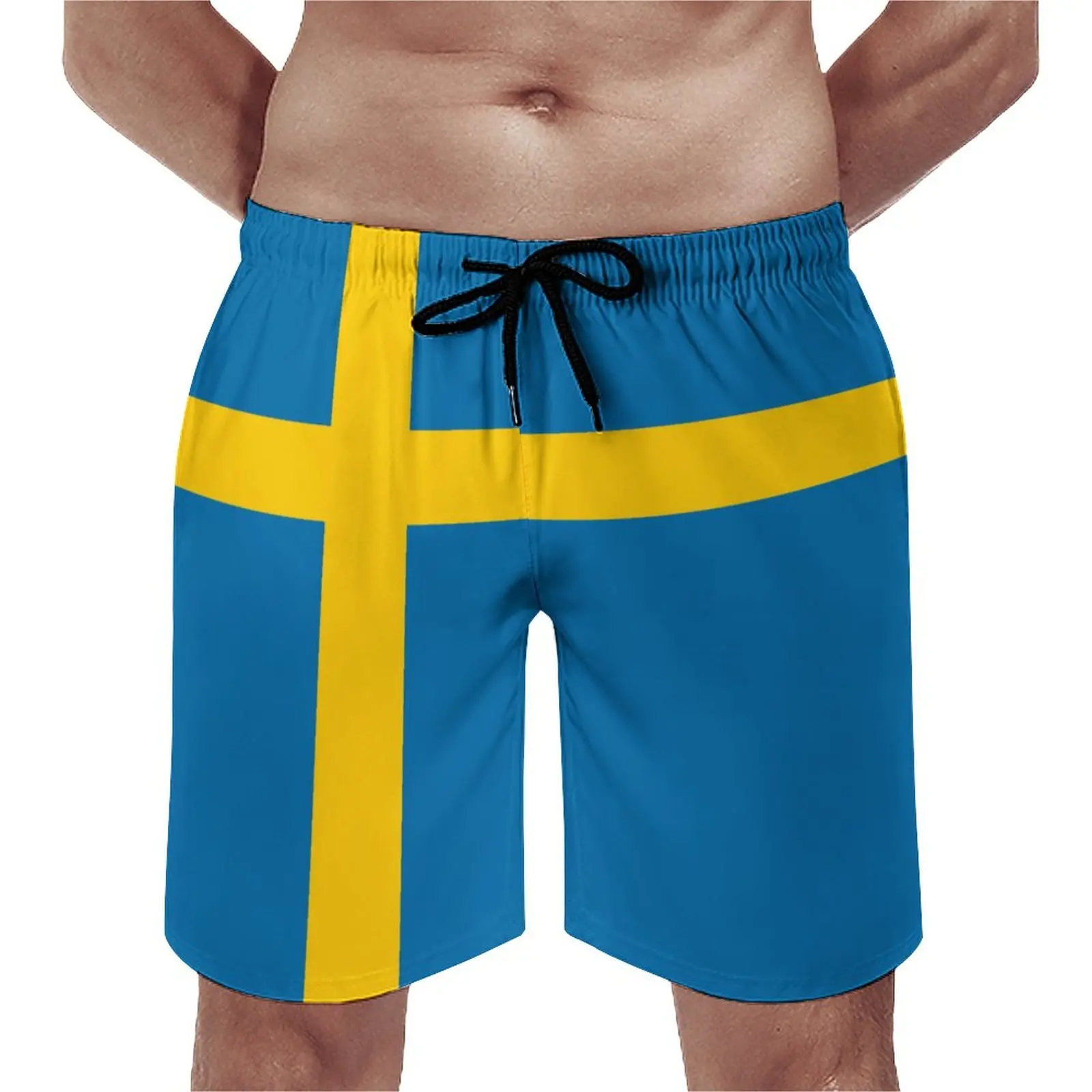 שוודיה דגל הקיץ איסוף קצרים חוף ים חוף לנשימה מהירה יבש אנימה ספורט מתכוונן Drawcord חופשי אלסטי יוניסקס - 0