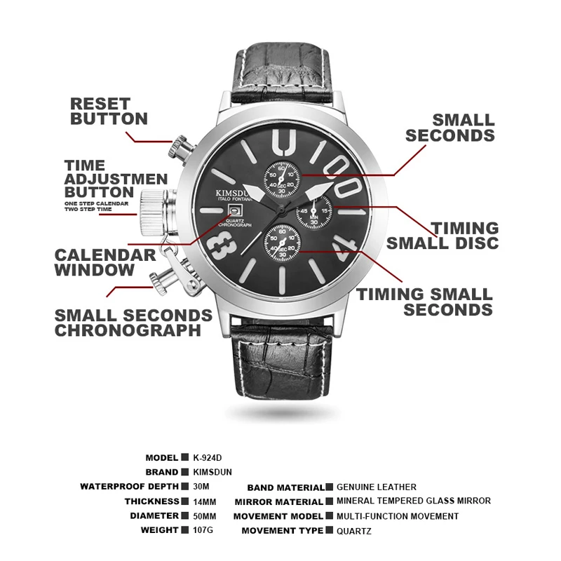 שעון חדש אוטומטי תאריך, הכרונוגרף גברים השעון עמיד למים אופנה מזדמן רצועת עור הצבאי ספורט שעונים שעון Relogio masculino - 1