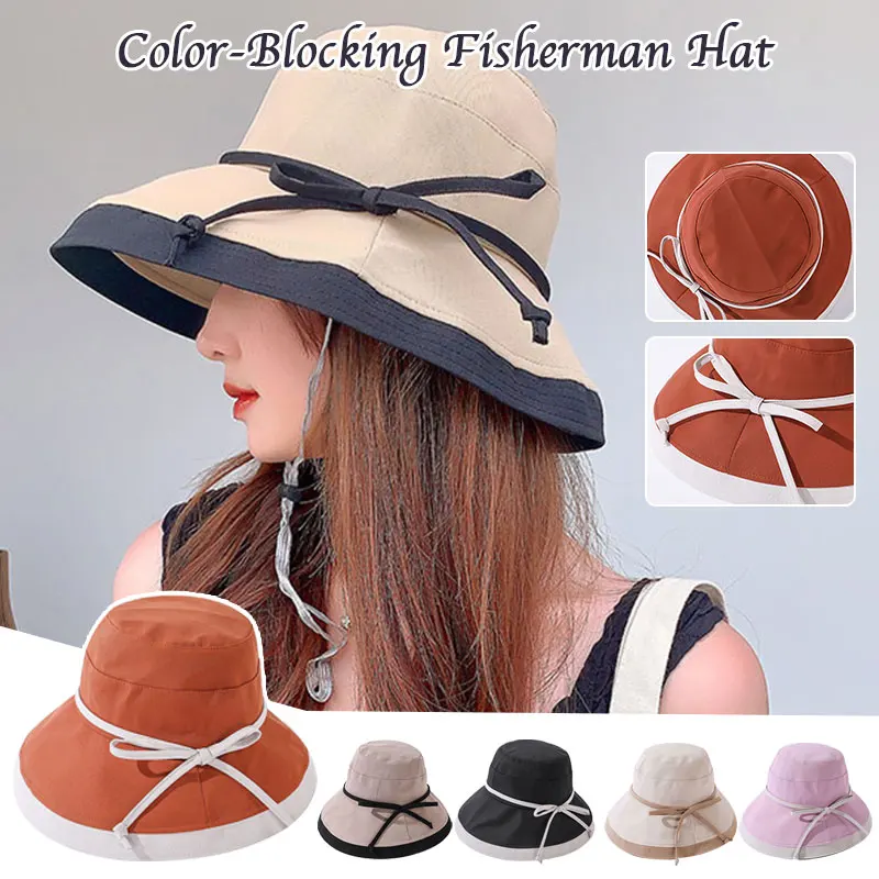יפנית קוריאנית נשים דייג כובע 2023Summer קרם הגנה תחרה קשת התאמת צבע חוף השמש כובע אופנה פשוטה חיצונית כובעי פנמה - 1