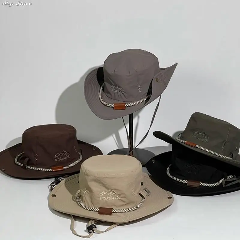 דייג הכובע של גברים, נשים, קיץ לנשימה קרם הגנה כובע חיצוני קמפינג לטיפוס הרים, דיג כובע המערבי כובע בוקרים - 1