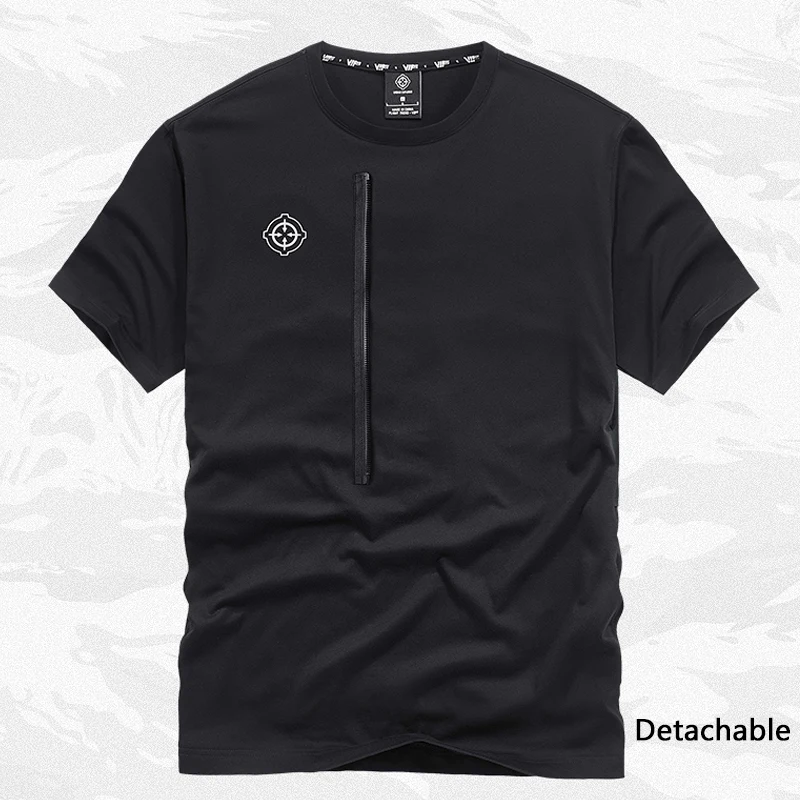 Techwear מטען טי-שירט גברים קיץ, שרוול קצר חולצת טי Harajuku שחור חולצות טקטי תפקוד חולצות Tees זכר להסרה עיצוב - 1