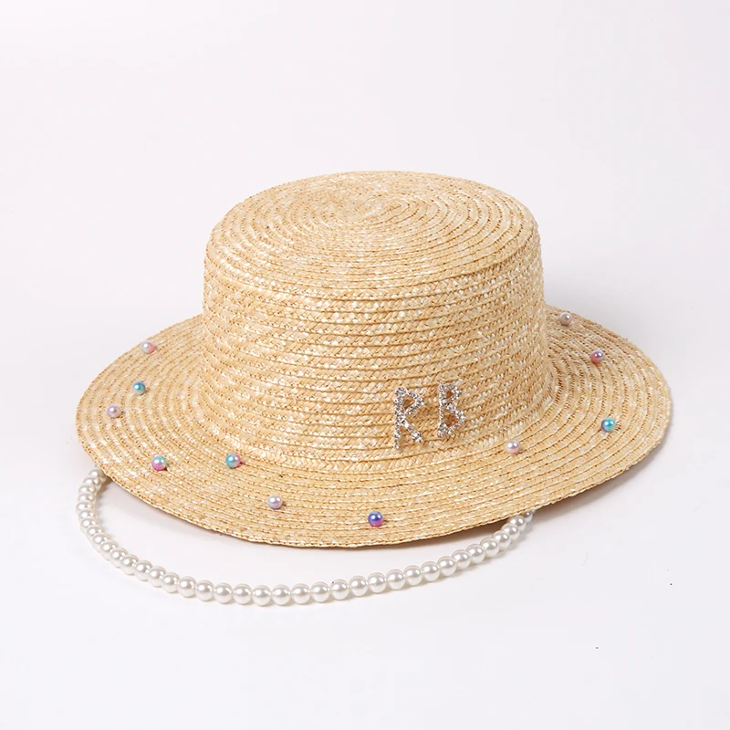 קיץ החדש בסגנון פרל שרשרת, כובע קש חיצונית מסיבת חתונה שמש כובעים אלגנטיות החוף שמשיה כובע מגבעת כובע נשי מזדמן - 1