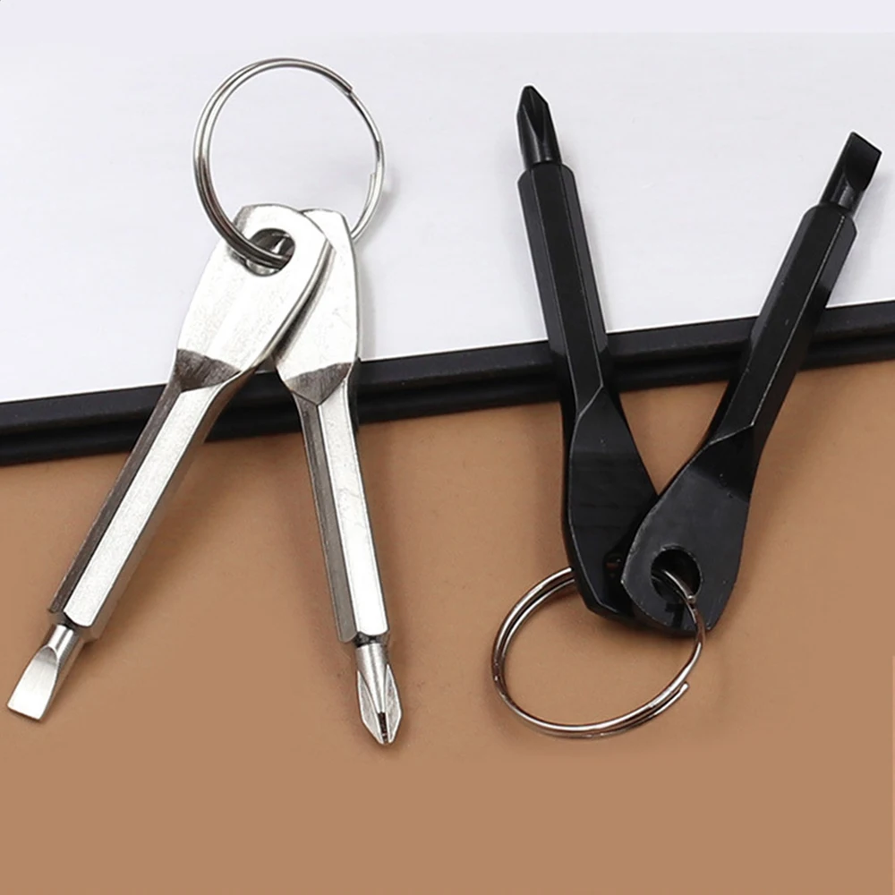 נייד המפתח מברג סט כלי עם מפתח טבעת נירוסטה חיצונית רב תכליתי מיני מחזיק מפתחות בכיס תיקון כלי ביד - 1