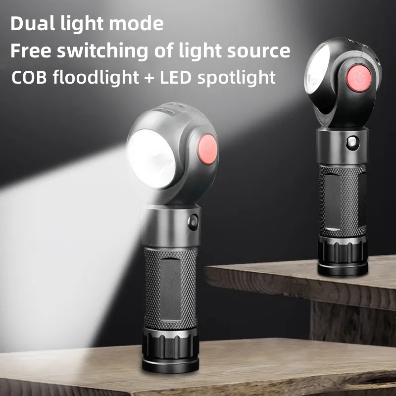 סיבוב 360° קלח LED אור 7 מצבי תאורה 500Lumen T6 Led פנס לפיד מנורת פנס נטענת USB מגנטי להפעיל את האורות. - 1