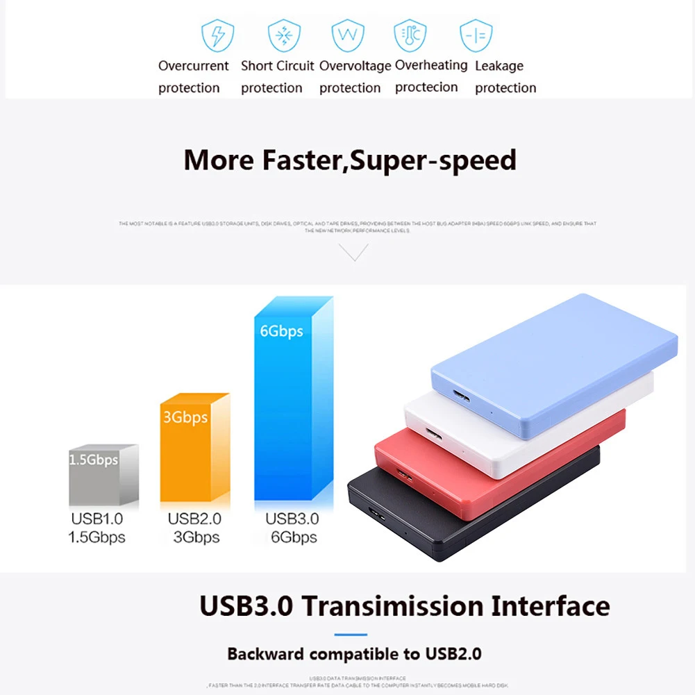 2.5 hdd במקרה usb 3.0 ל-SATA SSD חיצוני במקרה 5Gbps דיסק קשיח נייד תיבת עבור מחשב נייד שחור כחול לבן אדום hdd תחנת עגינה - 1