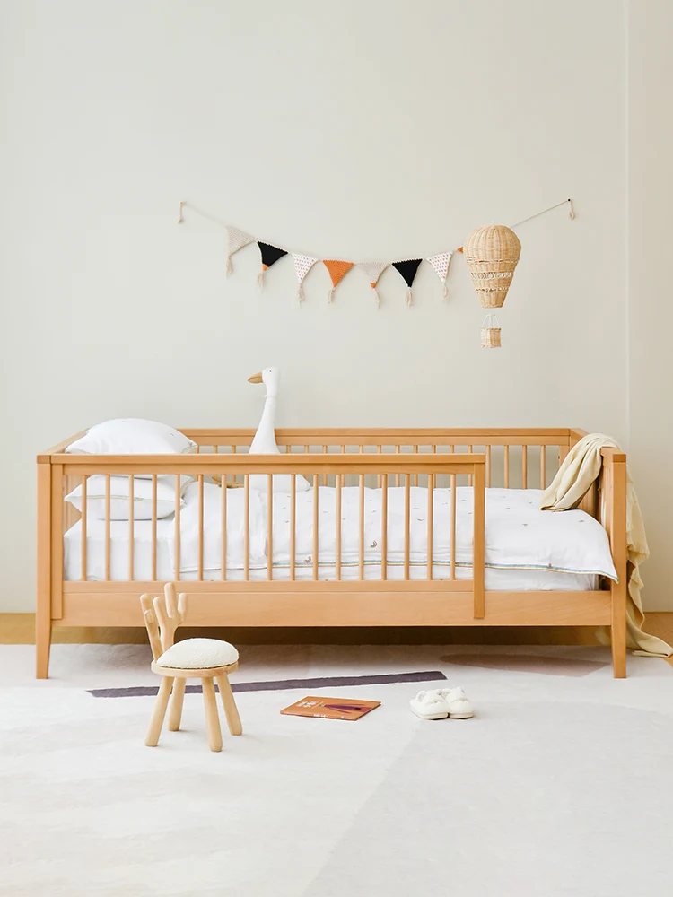 אישית קטנה בעריסה תפרים מיטת ילדים, מיטה עם גדר עץ מלא תינוק מיטת יחיד - 1