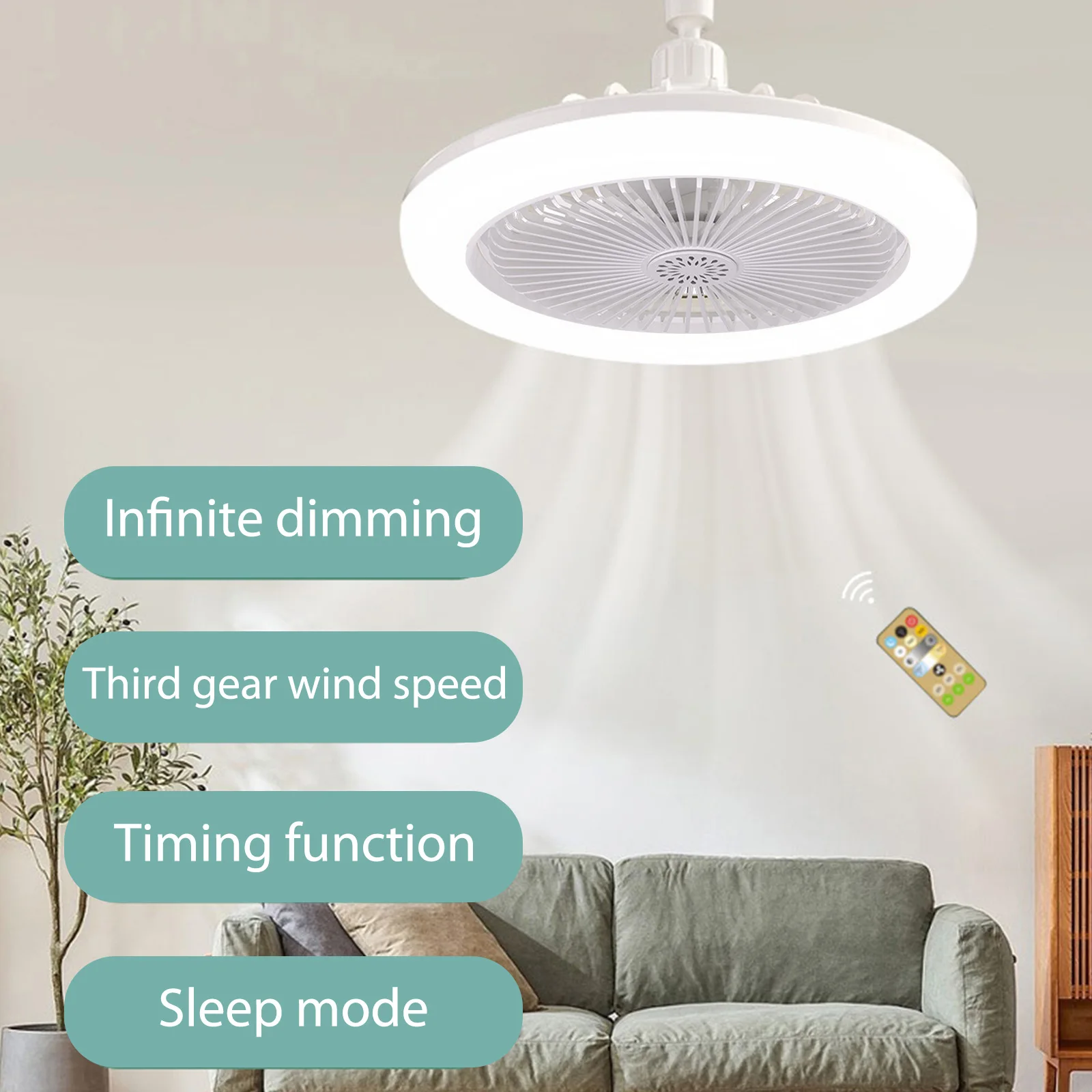 E27 מאוורר תקרה עם אורות LED מאוורר אור מנורת התקרה עם מאוורר מאוורר חשמלי עם שלט רחוק עבור חדר השינה לסלון עיצוב - 1