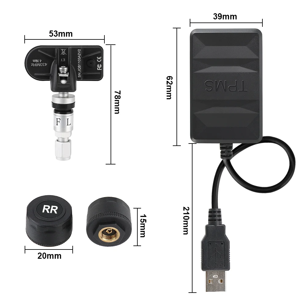 גלגל רזרבי פנימי חיצוני חיישן אנדרואיד TPM עבור הרדיו ברכב נגן DVD USB TPM מערכת ניטור לחץ צמיגים - 1