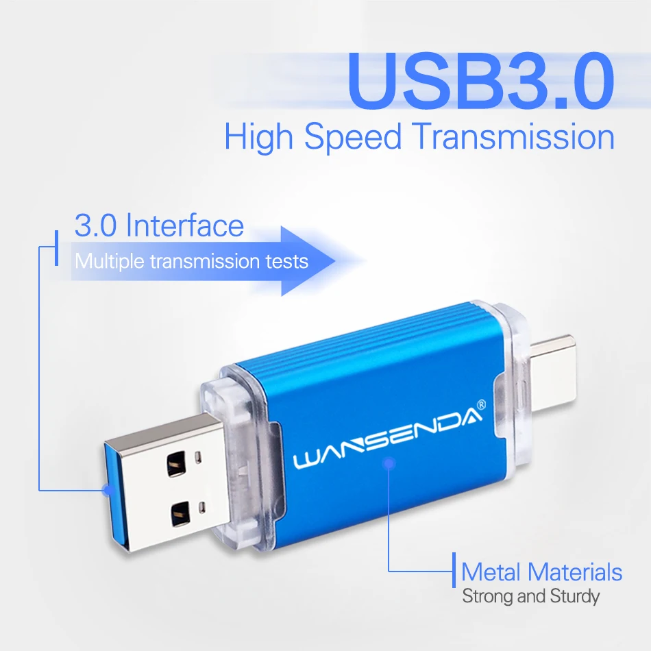 WANSENDA 2 1 סוג C-USB 3.0 כונני פלאש 512GB 256GB 128GB 64GB 32GB כונן עט עבור אנדרואיד/מחשב אחסון חיצוני מקל זיכרון - 1