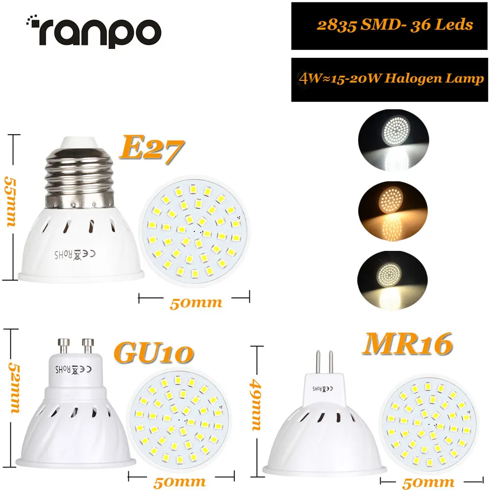 סופר מבריק GU10 MR16 LED הנורה E27 מנורת Led אור הזרקורים 4W 6W 8W AC 110V 2835 SMD Lampada נר Led לוז - 1