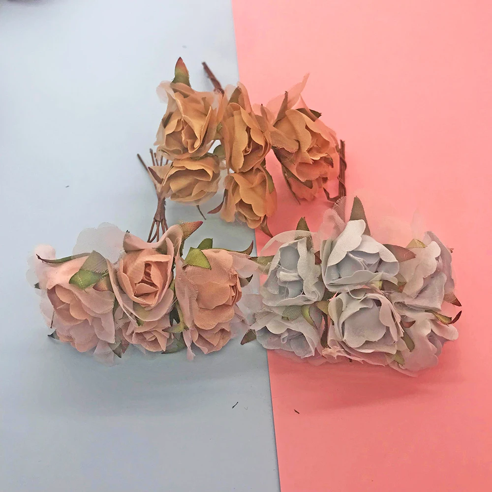 6pcs חדש התחתונה חוט רוז זר פרחים מלאכותיים חתונה בבית הקישוט לחג המולד DIY זר אלבום קופסא מתנה - 1