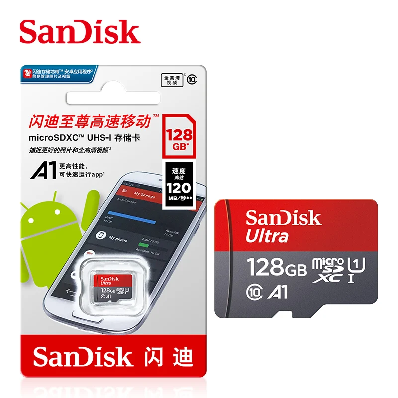 SanDisk A1 שיעור 10 Mini SD כרטיס 128GB Flash כרטיסי הזיכרון 128GB מיקרו SD TF כרטיס 128GB cartão דה memória נהיגה מקליט מצלמה - 1