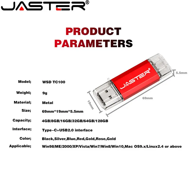 ג ' סטר USB 2.0 מהירות גבוהה כונני פלאש 64GB מסוג-C עט כונן עבור אנדרואיד טלפון חכם 2NI1 מקל זיכרון למים הכחולים דיסק U - 1