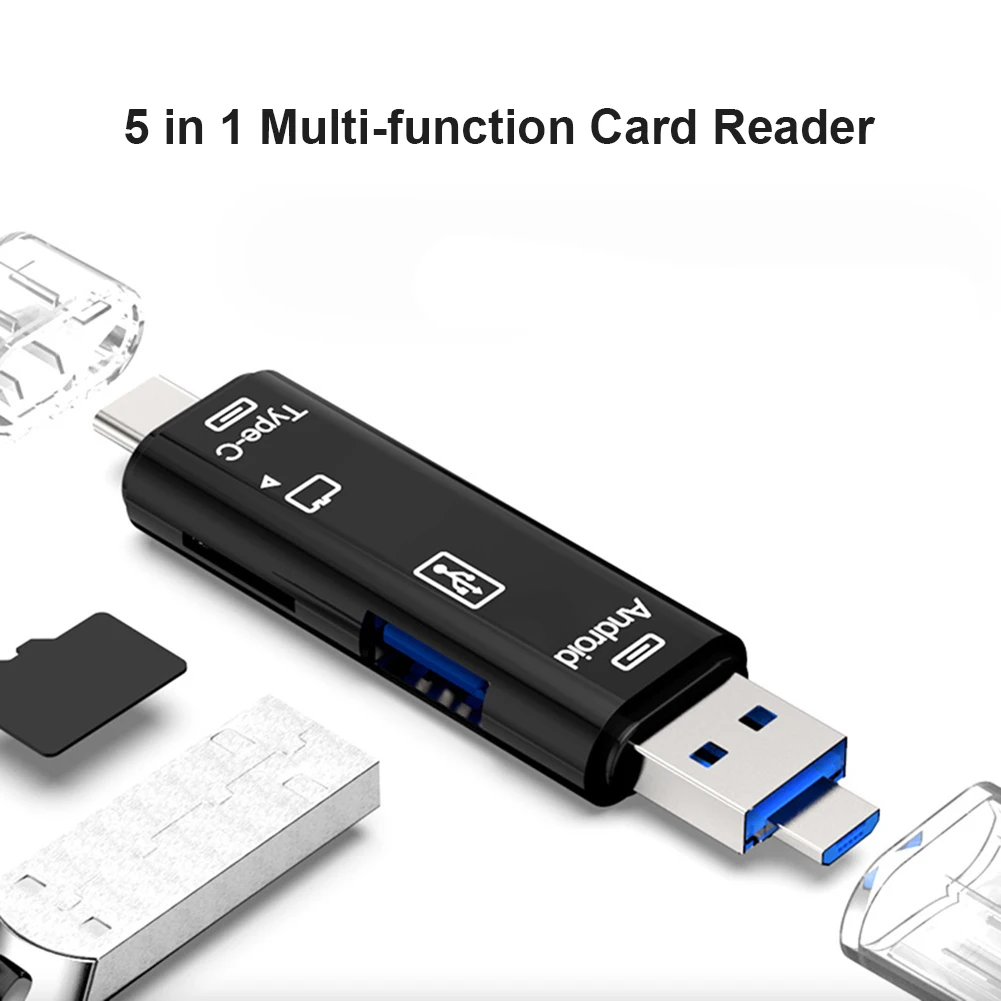 5 ב 1 USB3.1 קורא כרטיסים נייד USB Type-C 3.1 מיקרו USB חיצוני מיקרו כרטיס זיכרון SD קורא כרטיסי TF מיקרו SD מתאם OTG - 1