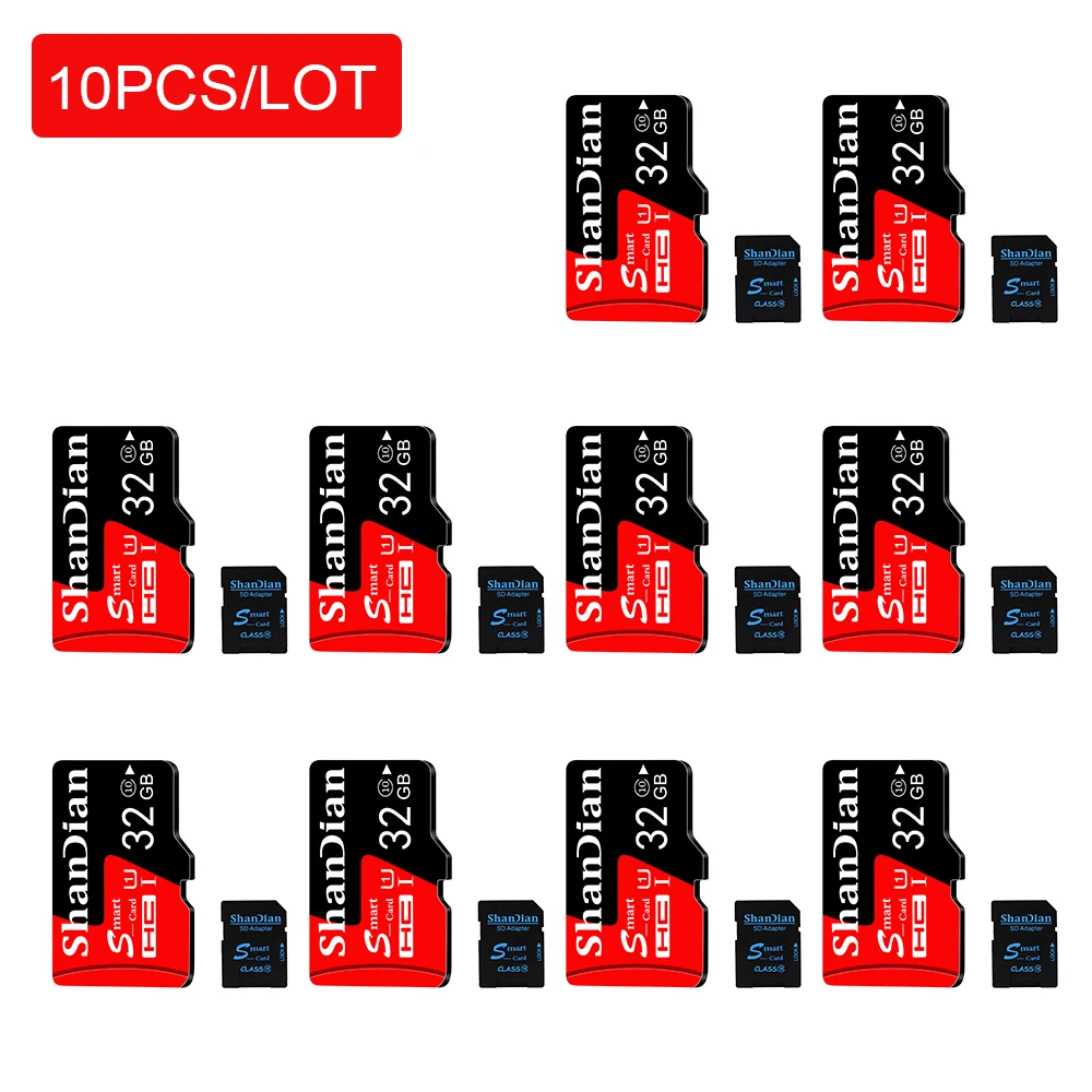 10PCS/הרבה חכמה SD/TF כרטיס 128GB 64GB 32GB Class 10 חכמה SD/SD TF כרטיס פלאש 16GB 8GB אדום כרטיס זיכרון הטלפון/מחשב לוח - 1