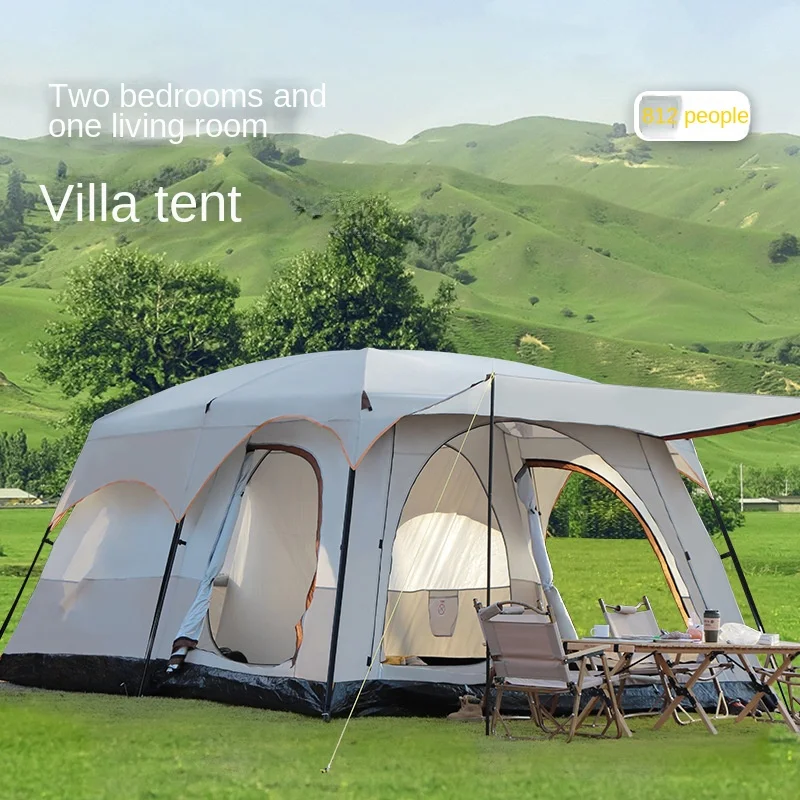 יוקרה וילה חיצוני קמפינג אוהל גדול שני חדרים, אחד הול קל להגדיר ציוד מחנאות מסיבה משפחתית נסיעות מסיבת אוהל גדול - 1