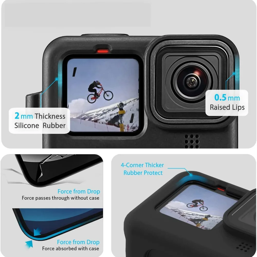 מקרה סיליקון עבור GoPro Hero12 11 10 השחור מזג זכוכית מגן מסך מגן סרט מכסה עדשת כיסוי עבור Go Pro 11 10 9case - 1