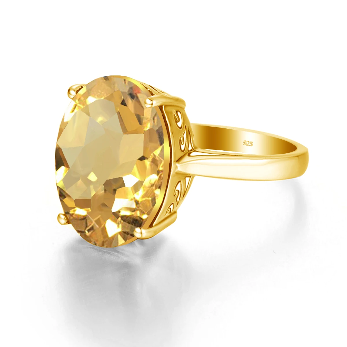 14K זהב מצופה כסף סטרלינג 925 נשים סיטרין, טבעת עם אבן צורת אליפסה 12*16 מ 