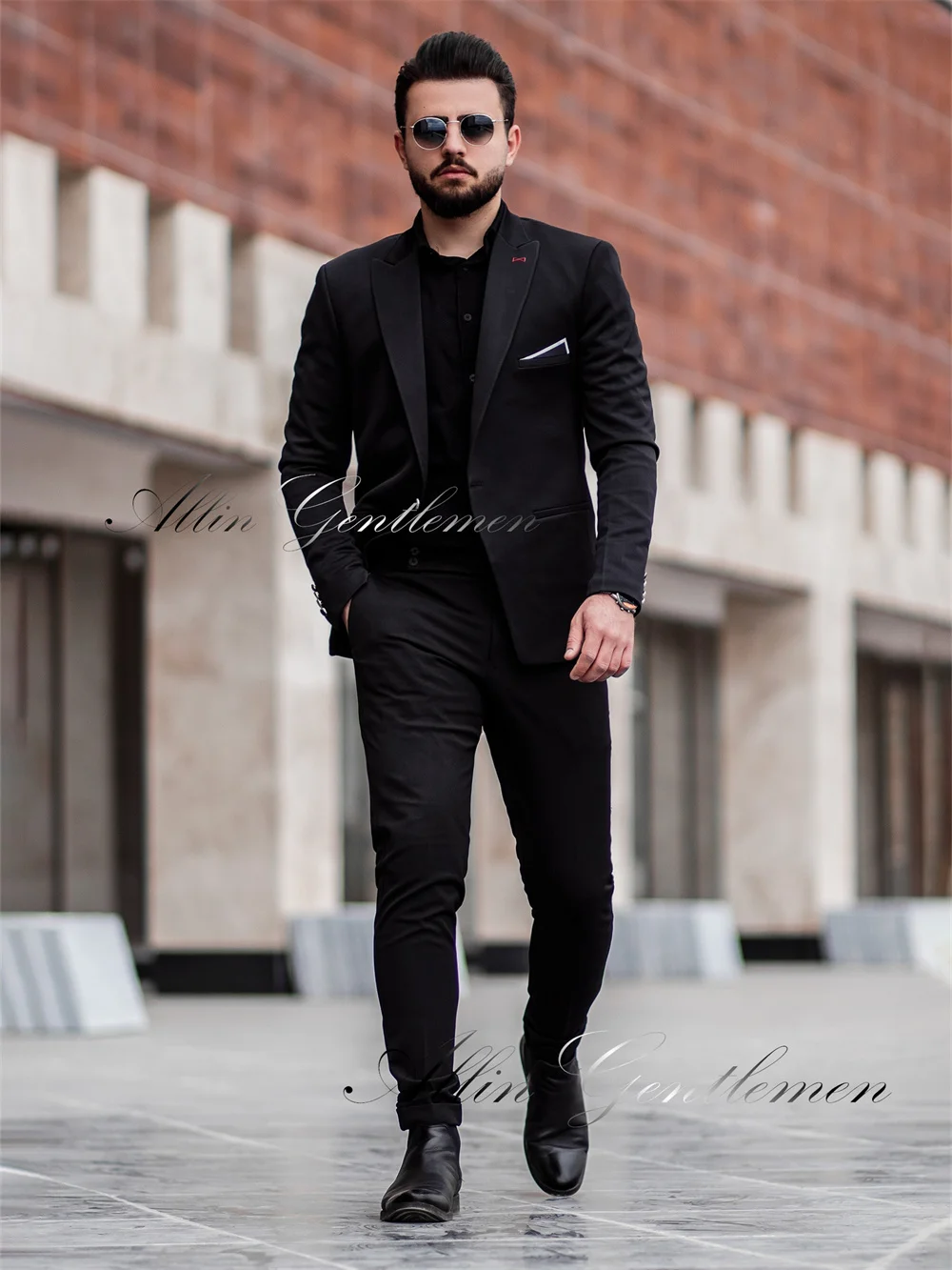 שחור עסקים חליפות גברים רשמי שמלת מסיבת איכות גבוהה תחפושת Homme תפורים 2 חלקים (ז ' קט+מכנסיים) - 1
