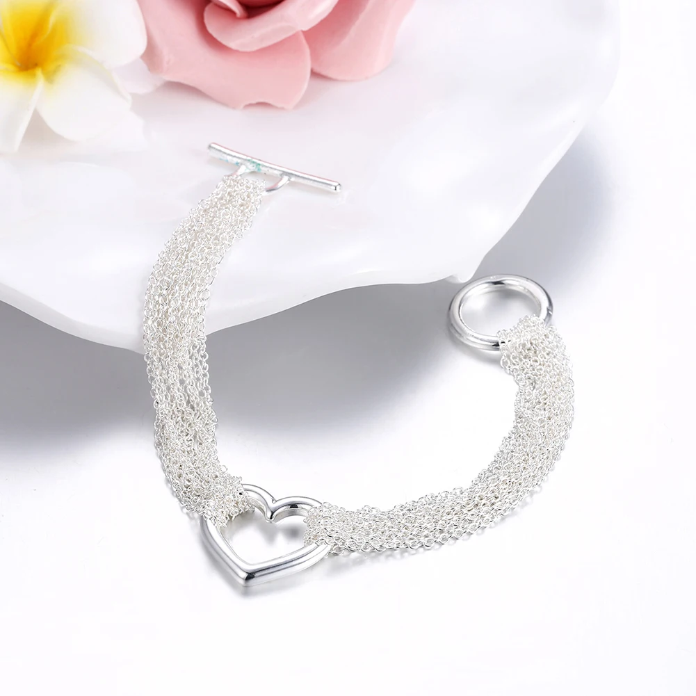 JewelryTop 925 כסף סטרלינג תכשיטים מגדיר שרשרת שרשרת לב צמיד טבעות להגדיר עבור נשים החתונה המקורית מעצב מתנות - 1