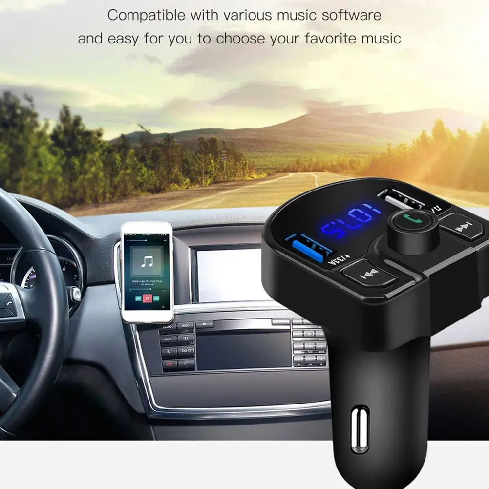 4.1 Bluetooth דיבורית לרכב LED משדר FM Dual USB מטען לרכב 3.1 A 1A 2 יציאות USB MP3 נגן מוזיקה Iphone14 - 1