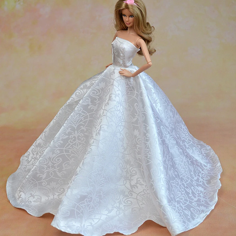 לבן מחוץ כתף שמלת החתונה בובת בגדים עבור ברבי הבובה חליפות ערב, שמלות צד על 1/6 BJD בובות צעצועים לילדים - 1