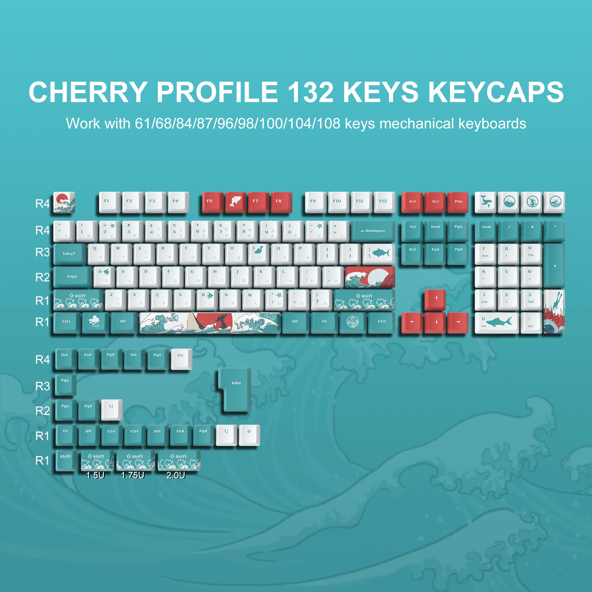 132 המפתחות יפנית Keycap ים האלמוגים PBT דובדבן פרופיל Keycap צבע-תת דובדבן Gateron MX מתגים עבור גיימר קלידים מכני - 1