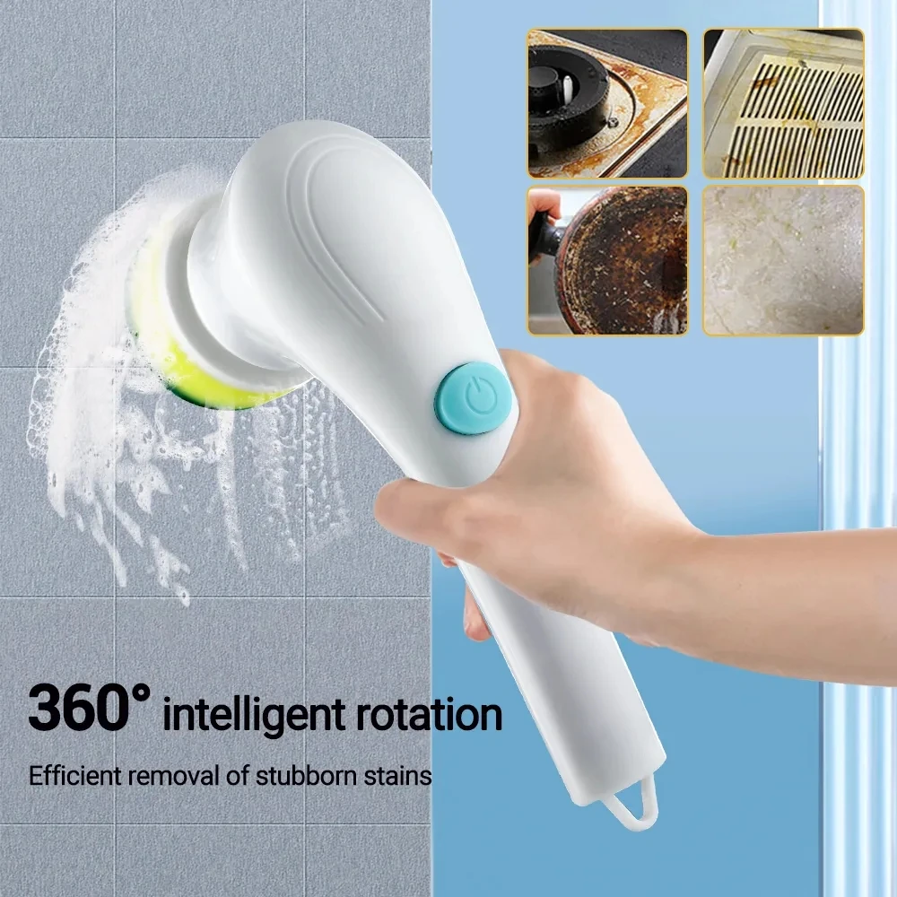 חשמלי ספין Scrubber מקלחת שירותים מטבח מברשת ניקוי עם 5 ראשי מברשת כף יד אלחוטי נייד ניקוי כלים - 1