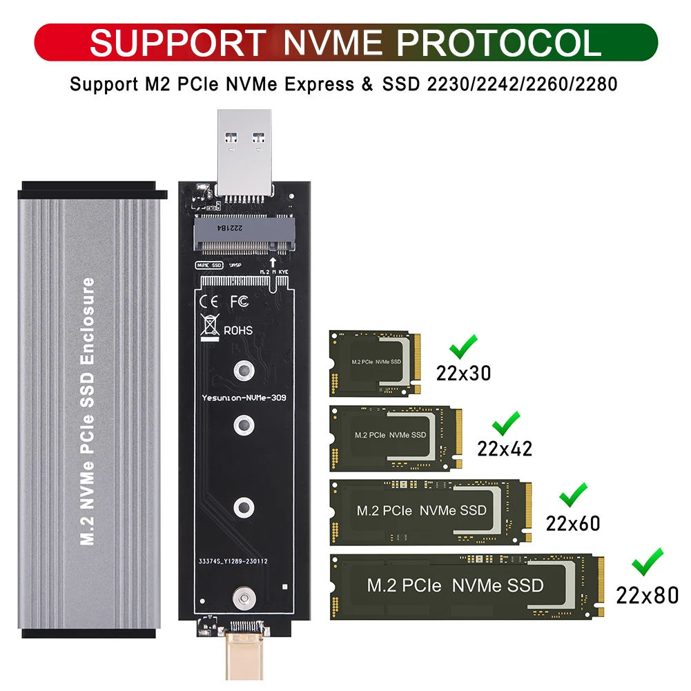 M2 NVMe SSD גדרה מ. 2 USB3.1 Gen2 10Gbps אלומיניום SSD במקרה USB+Type-C כפול ממשק חיצוני המתחם עבור M2 NVMe PCIe - 1