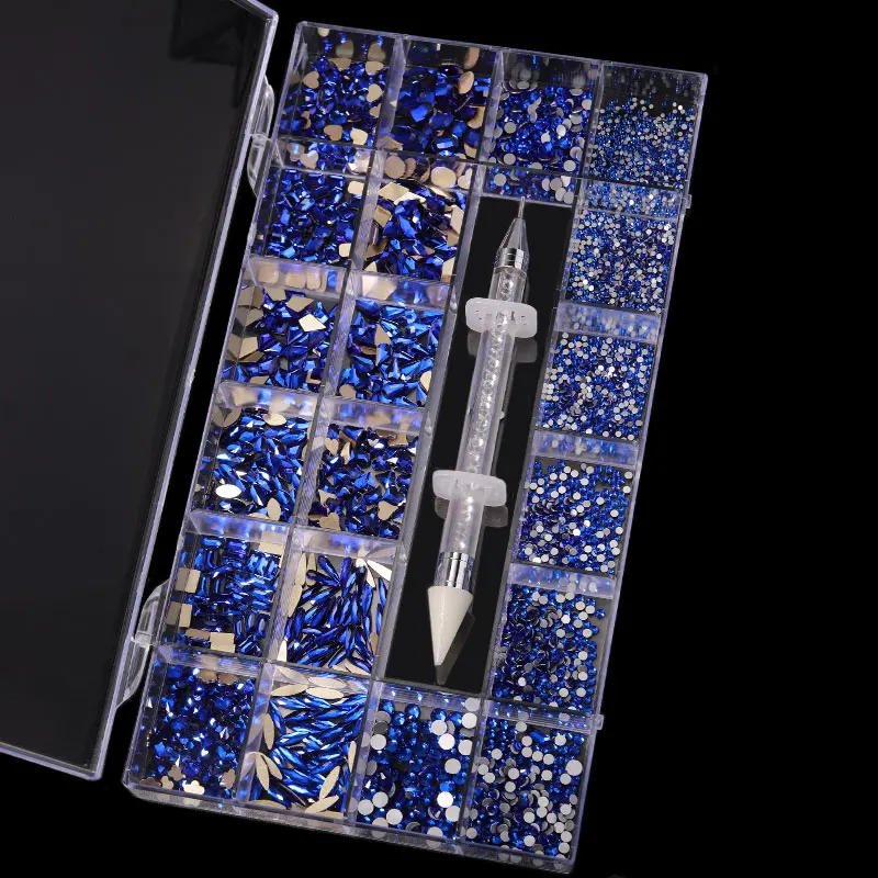 1Box מעורב מבריק כחול קריסטל 3D אמנות ציפורן ריינסטון קישוטי יהלומים תכשיטי זכוכית מניקור עיצוב אביזרים אספקת - 1