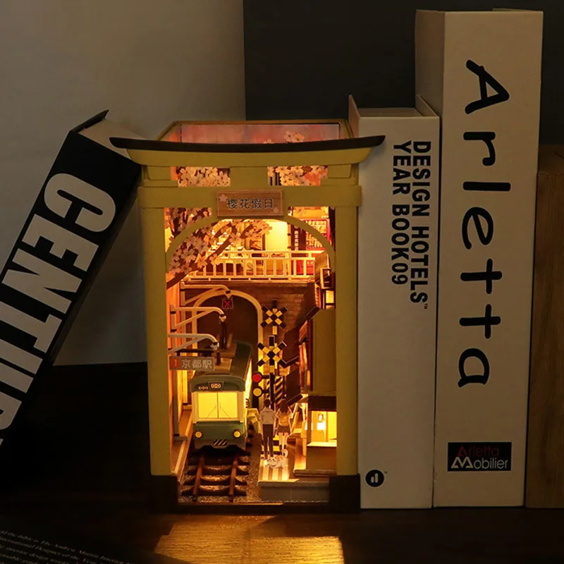 הספר החדש פינה היפנים פריחת הדובדבן הסמטה לשים מדף הספרים להכניס ארון הספרים DIY התאספו בניית צעצועים לילדה מתנה קאסה - 1