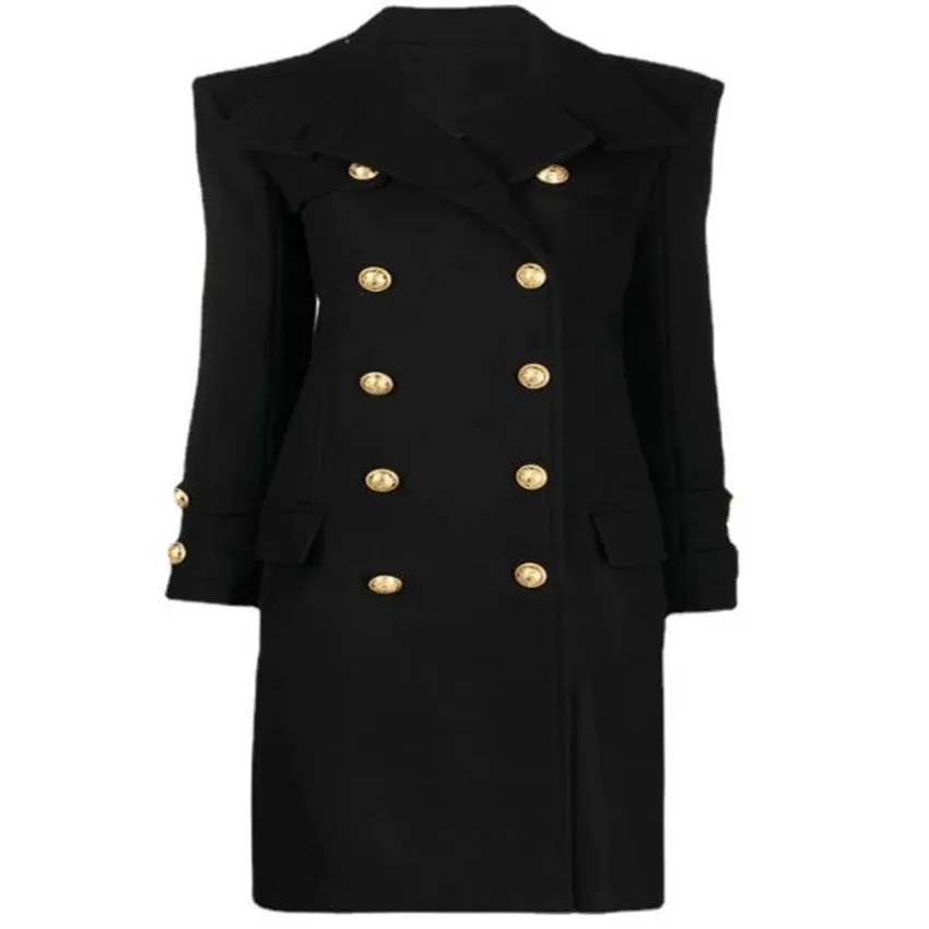 אופנה החורף OL כפול עם חזה ארוך מעיל צמר נשים אלגנטי סלים משרד ליידי צמר תערובות להאריך ימים יותר - 1
