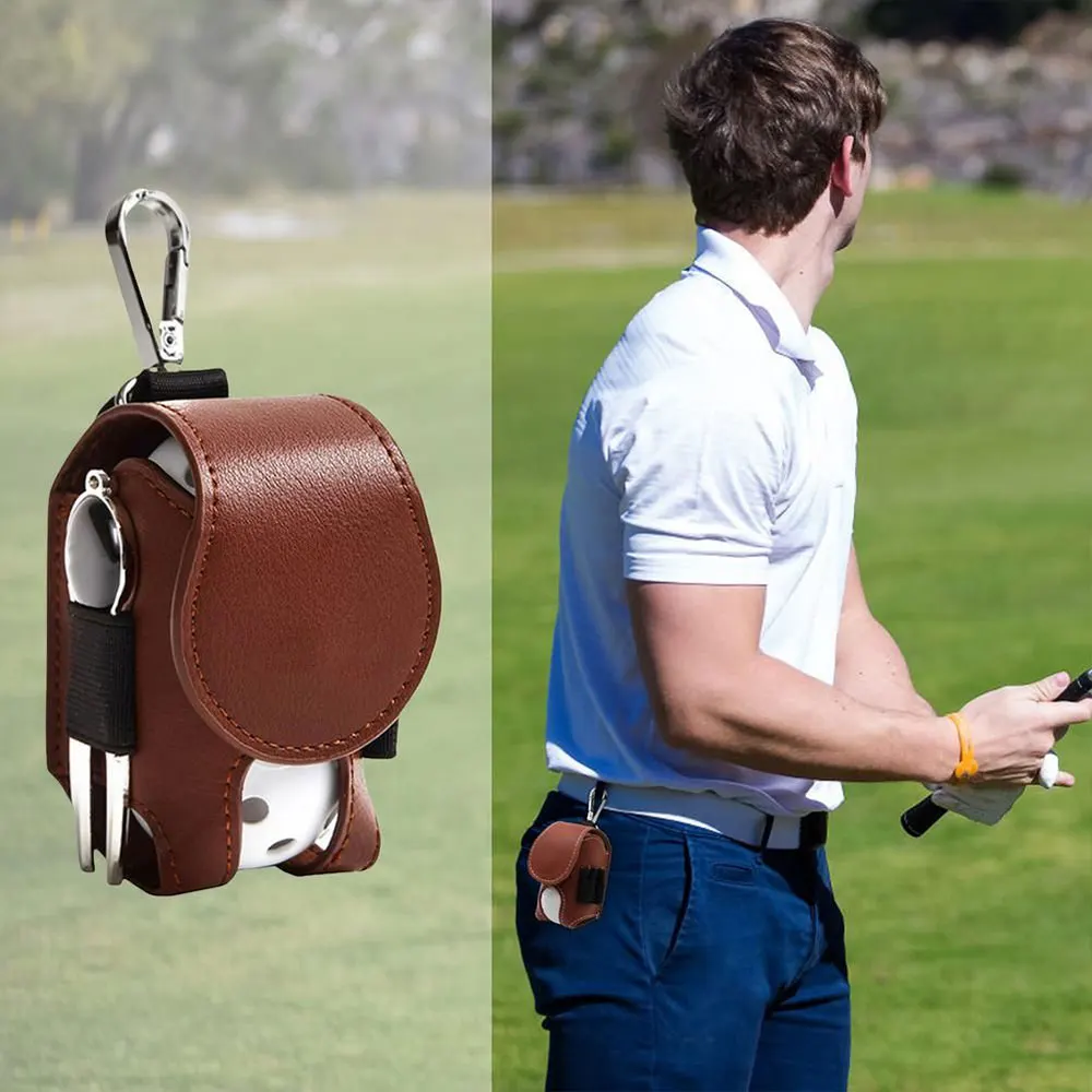 מיני כיס עור כדור גולף אחסון כיס גולף נייד המותניים מחזיק תיק מיני גולף כדור מיכל המותניים שקית אחסון - 1