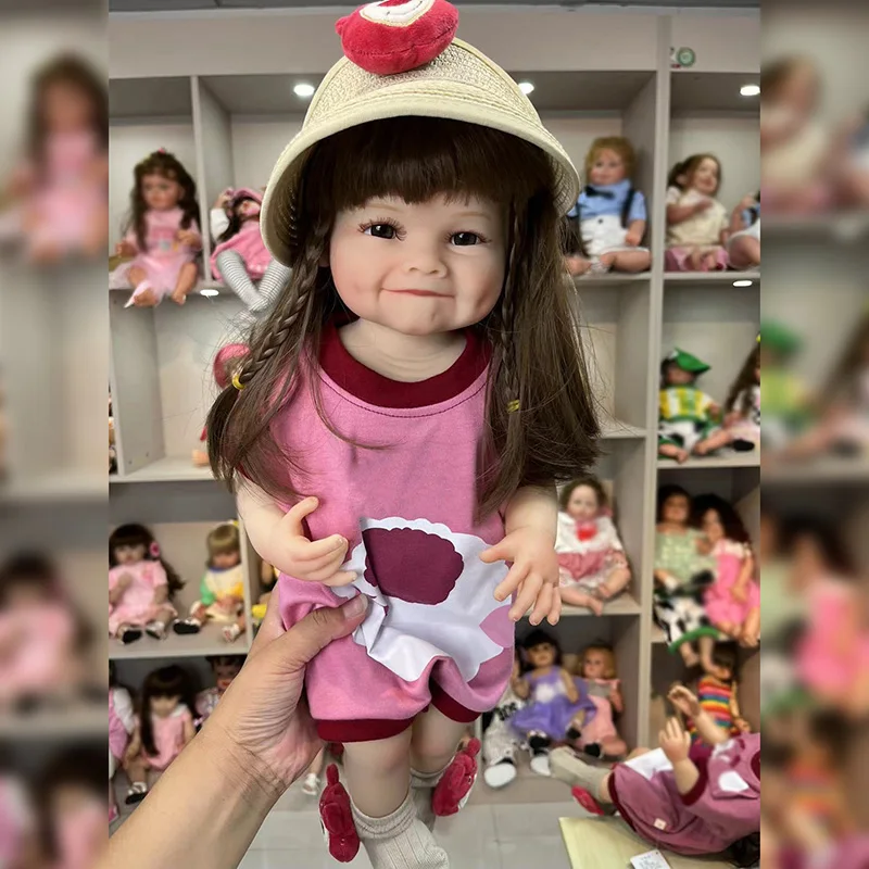 55CM ביבי מחדש פנים חיוך נערת בובות גוף מלא סיליקון מחדש הפעוט Boneca ביבי בובות עמיד למים ילדים צעצוע מתנות - 1