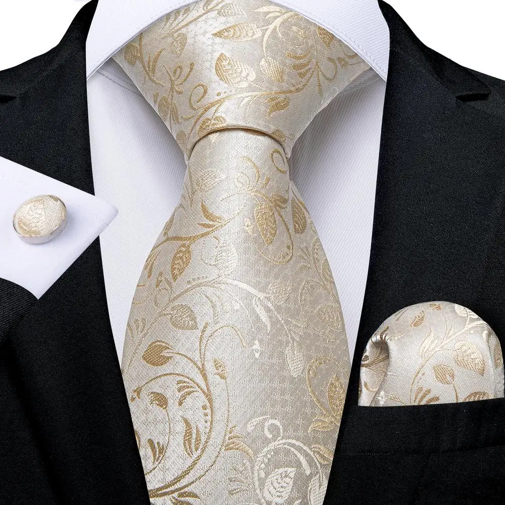 היי-תקשור שמפניה שנהב פרחוני מוצק משי עיצוב חתונה עניבה לגברים איכות הנקי חפתים אופנה Nicktie עסקים Dropshipping - 1
