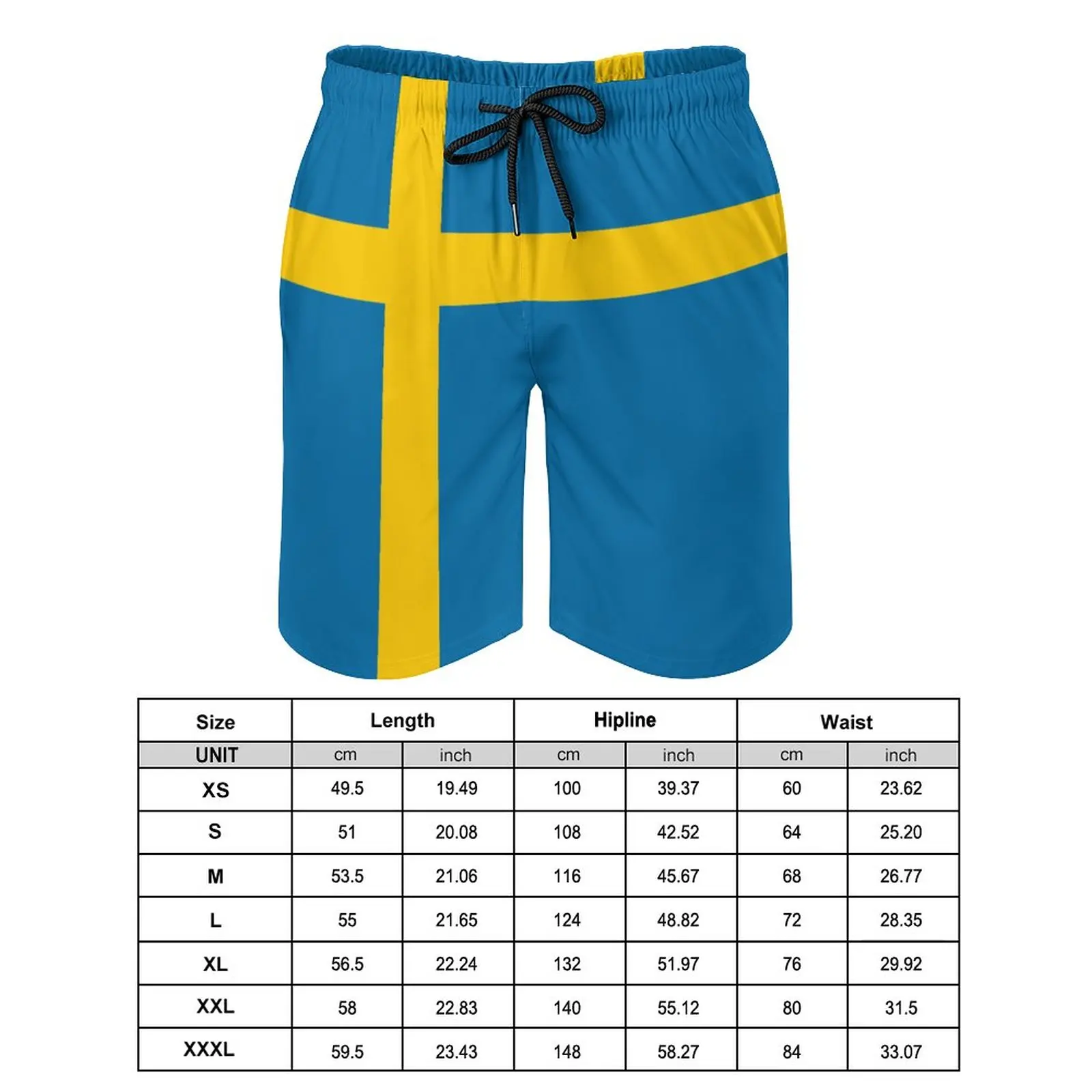 שוודיה דגל הקיץ איסוף קצרים חוף ים חוף לנשימה מהירה יבש אנימה ספורט מתכוונן Drawcord חופשי אלסטי יוניסקס - 1