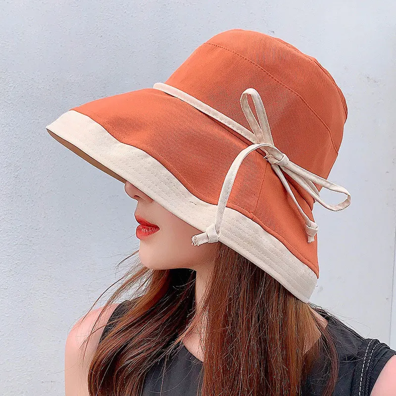יפנית קוריאנית נשים דייג כובע 2023Summer קרם הגנה תחרה קשת התאמת צבע חוף השמש כובע אופנה פשוטה חיצונית כובעי פנמה - 2