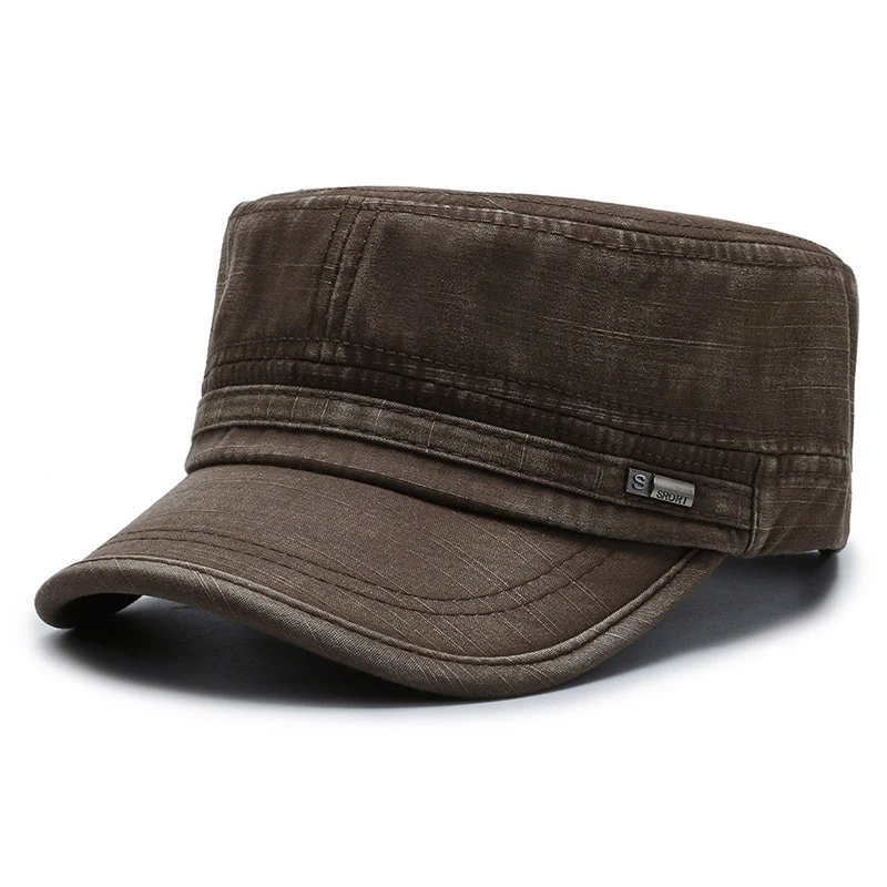 הצבא כובע Mens רטרו כובע כותנה שטף כובע שטוח כובע נייטרלי כובע מסוגנן מזג פשטות זקן כובע משובח אוניברסלי - 2