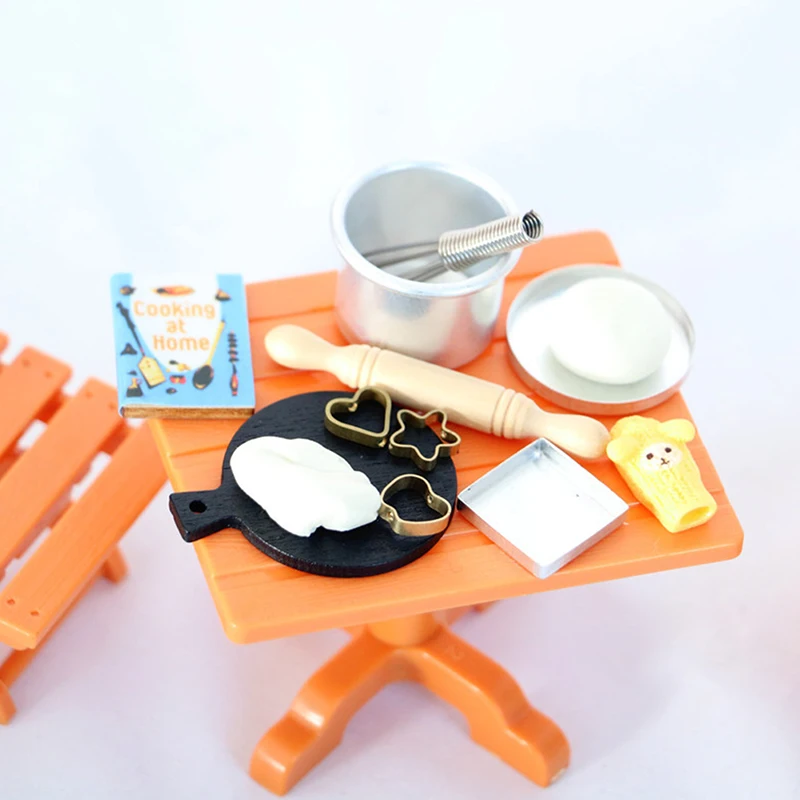 בית הבובות מטבח אפייה אביזרים מיניאטוריים אוכל לשחק סצנה עץ מערוך ביצה חלב מקצף ביצים קמח מלח שקיות דגם מטבח, צעצועים - 2