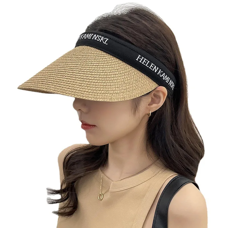 הקיץ של נשים כובע לאפיט ארוגים בראש חלול כובע קרם הגנה רכיבה על אופניים הגנת UV אופנה חוף ברווז הלשון שמשיה הכובע - 2