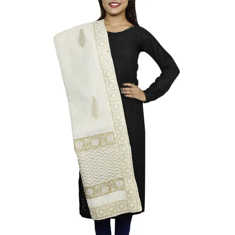 נשים הודיות מודפס כותנה לבן ארוך Dupata צעיף הודי Chuni מטפחת צעיף אירופה ואמריקה, מגמת אופנה - 2